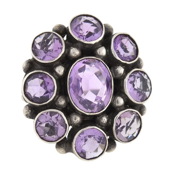 Luxury Engagement Rings for Women-Early Retro Sterling Amethyst Cluster Ring