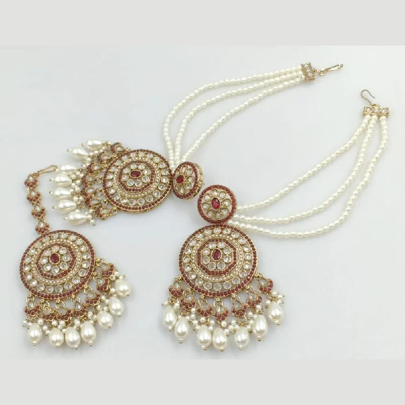 Custom Birthstone Earrings-Manisha Jewellery Gold Plated Crystal Stone And Pearls Earrings With Maangtikka