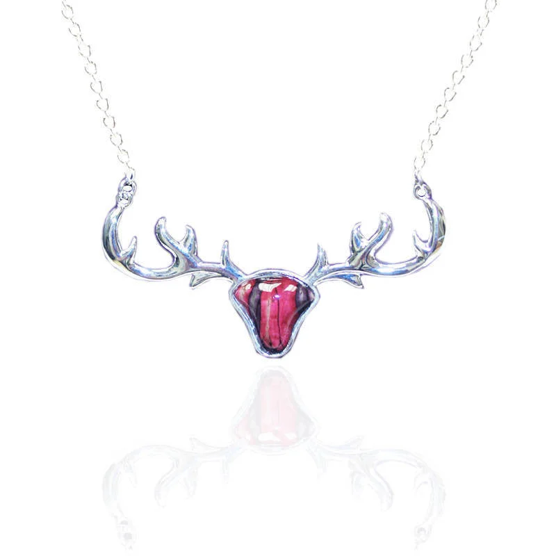 Natural Gemstone Pendant Necklaces-Heathergems Stag's Head Pendant Necklace In Silver