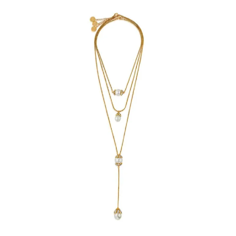 Elegant Diamond Necklaces-Marquise Mirror Trio Pearl Drop Necklace