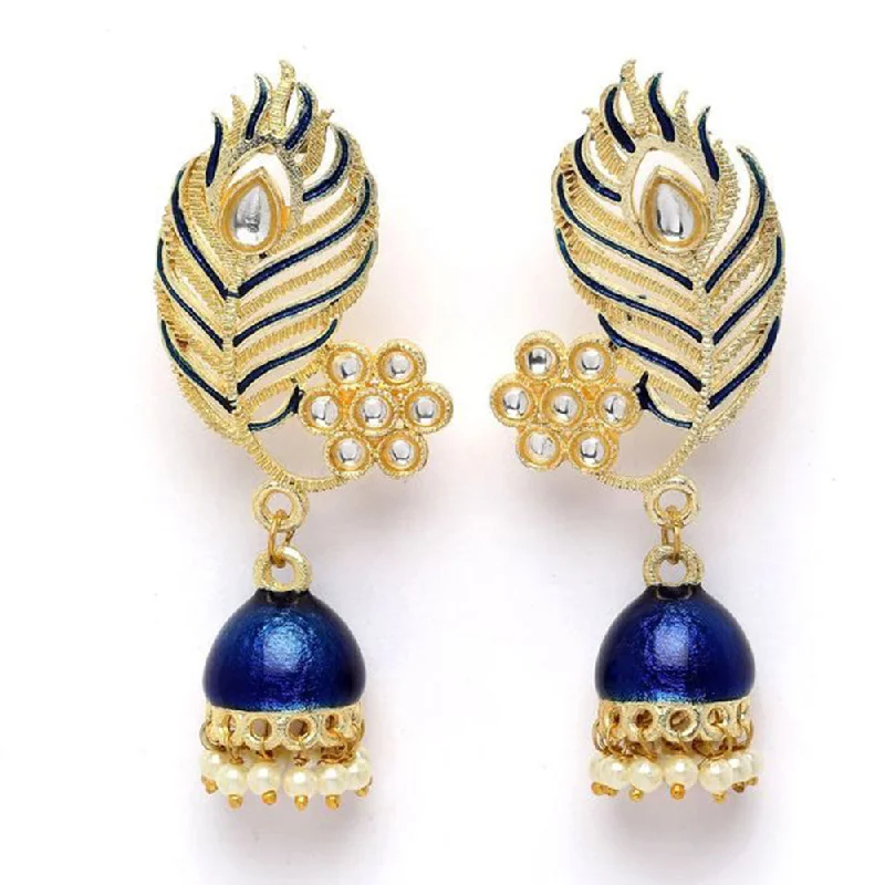 Crystal Stud Earrings-House Of Ree Peacock Feather Pattern Blue Jhumki Drop Earrings for Womens | Women | Girls ER116