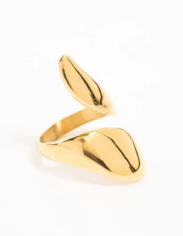 Multi-Stone Engagement Rings-Waterproof Gold Plated Stainless Steel Elongated Wrapped Ring