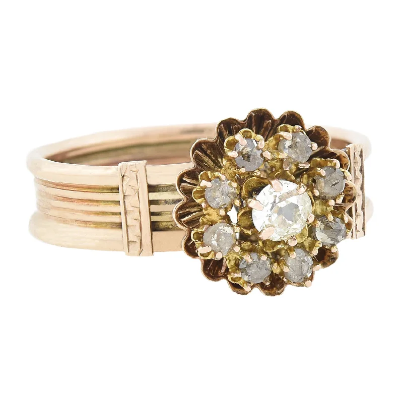 Yellow Diamond Rings-Victorian 10kt/14kt + Diamond Flower Ring