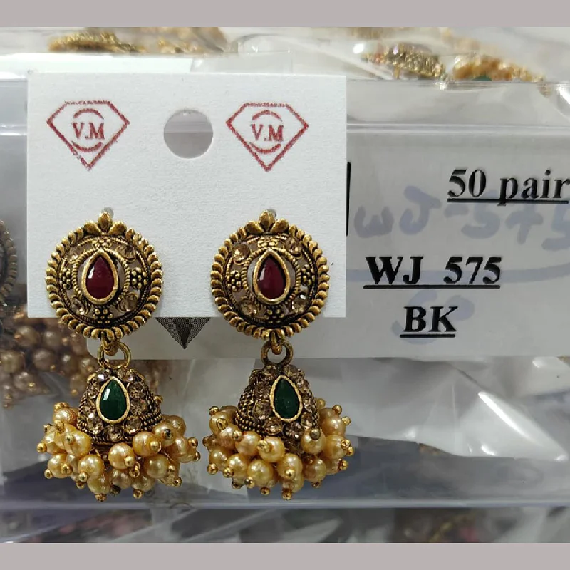 Custom Birthstone Earrings-VM Imitation Gold Plated Austrian Stone And Pearls Jhumki Earrings