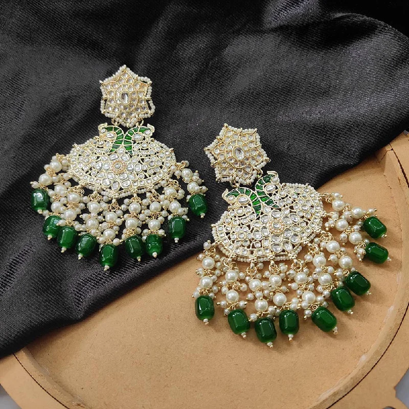 Sterling Silver Stud Earrings-Darshana Jewels Gold Plated Kundan Stone And Beads Dangler Earrings