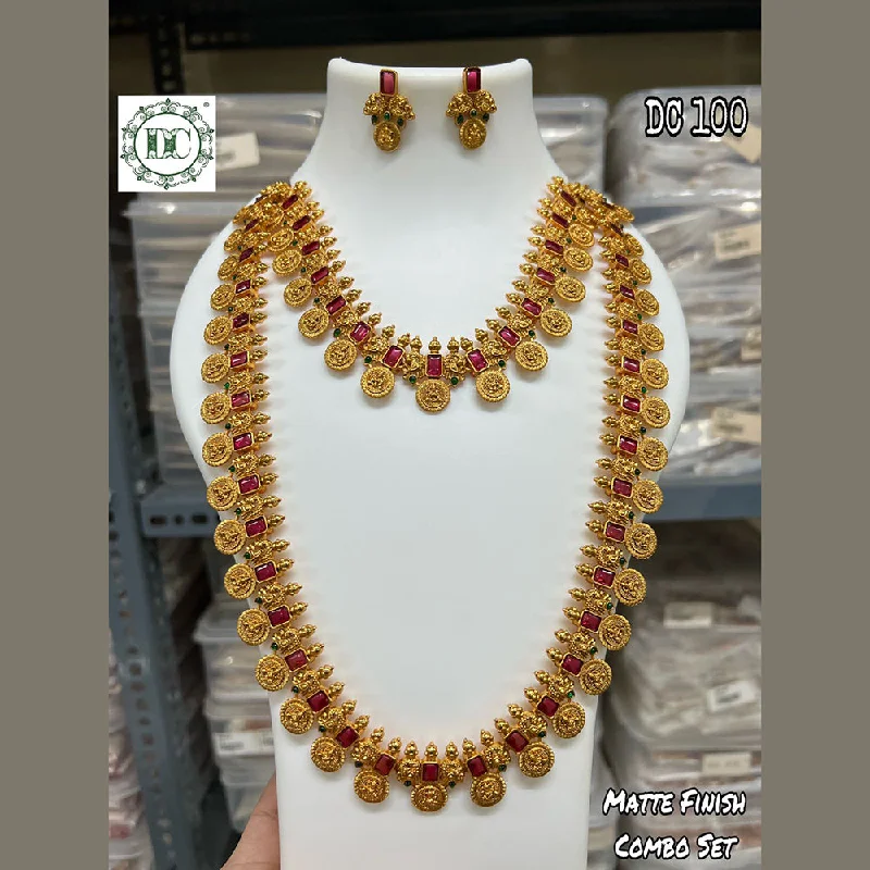 Large Gemstone Necklaces-Diksha Collection Gold Plated Double Necklace Set