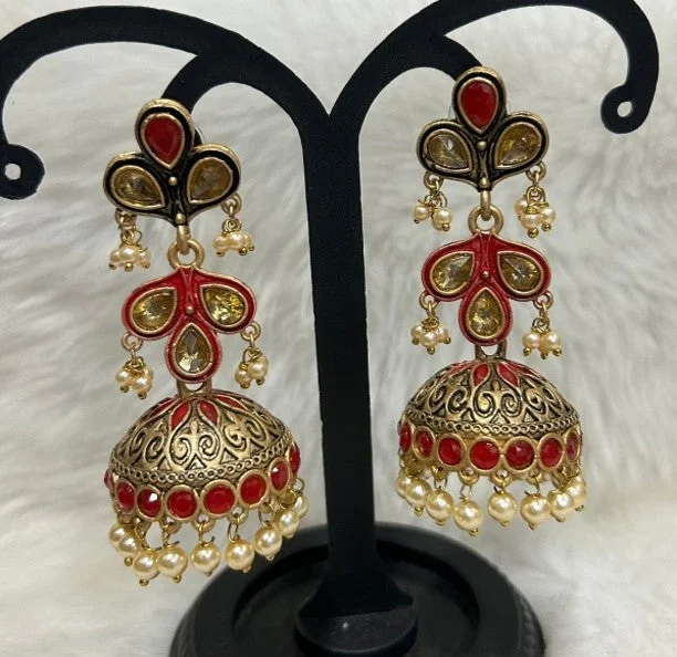 Golden Crystal Earrings-Infinity Jewels Gold Plated Meenakari Jhumki Earrings