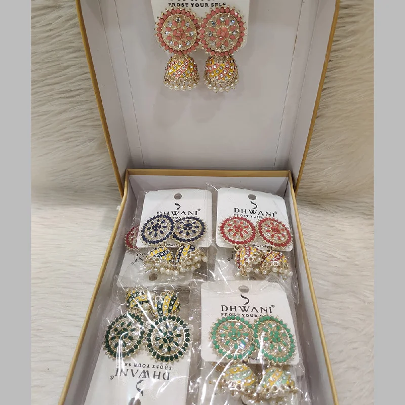 Unique Earrings for Gifts-Dhwani Gold Plated Austrian Stone Meenakari Jhumki Earrings (Assorted Color)