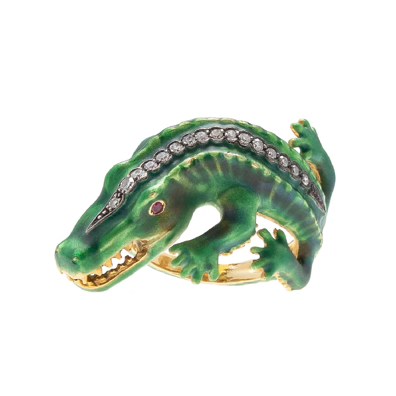 Birthstone Rings for Men-Estate 18k Enamel Alligator Ring