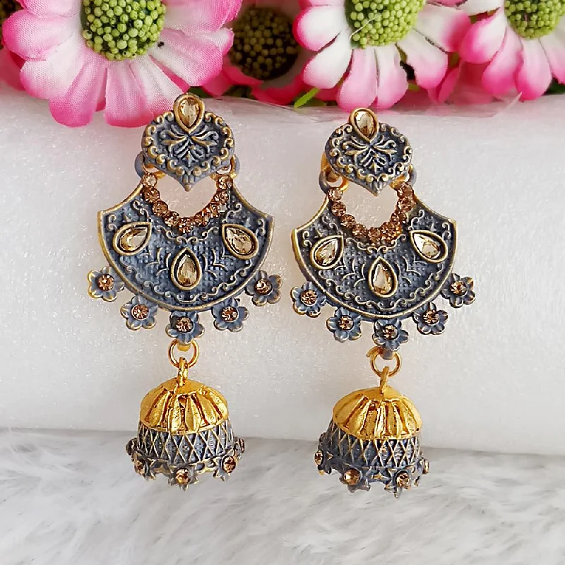 White Pearl Earrings-Woma Gold Plated Grey Dangler Meenakari Earrings - 1318061C