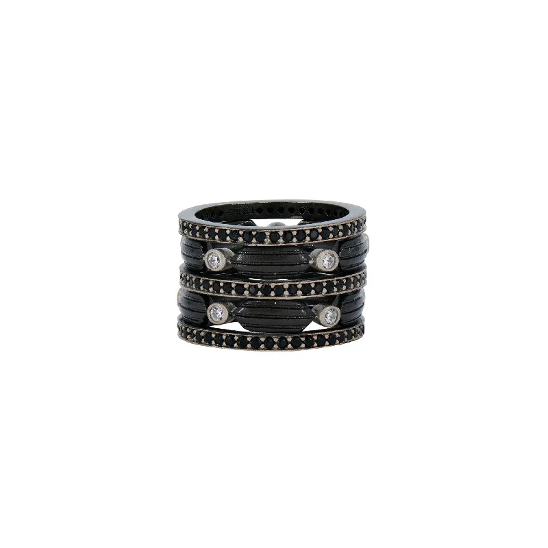 Silver Infinity Rings-Industrial Finish Honeycomb 5-Stack Ring