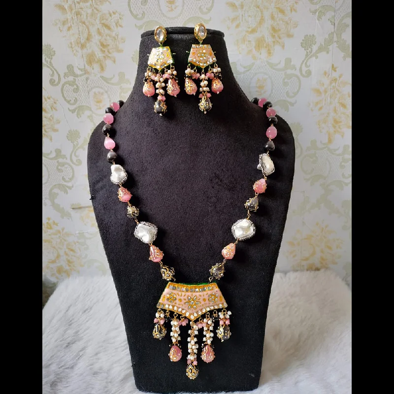 Simple Bead Necklaces-SIC Gold Plated Meenakari Monalisa Necklace Set