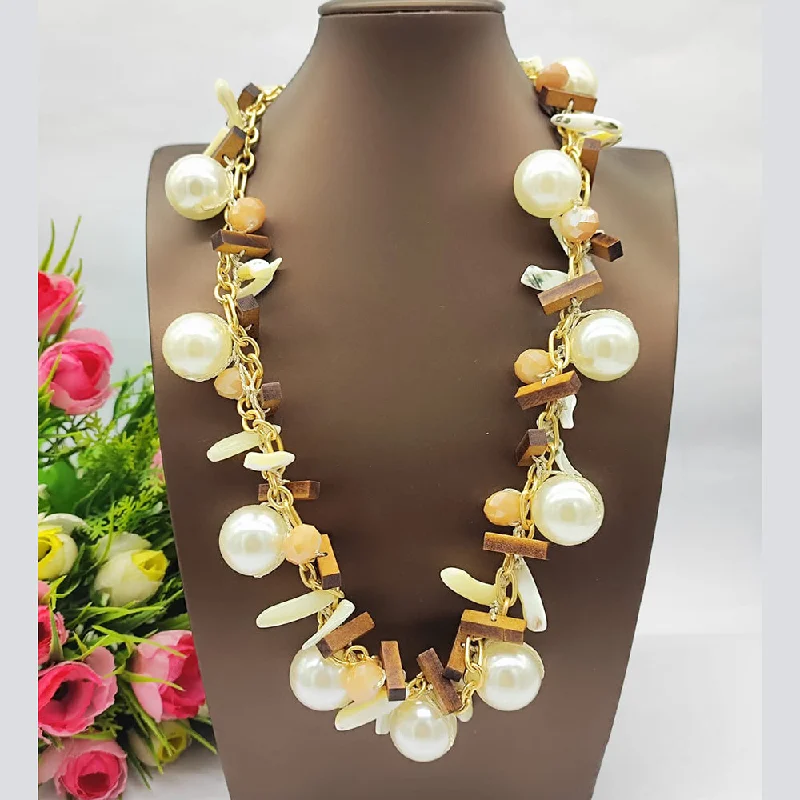 Luxury Silver Necklaces-JCM Gold Plated Designer Pearls Long Necklace