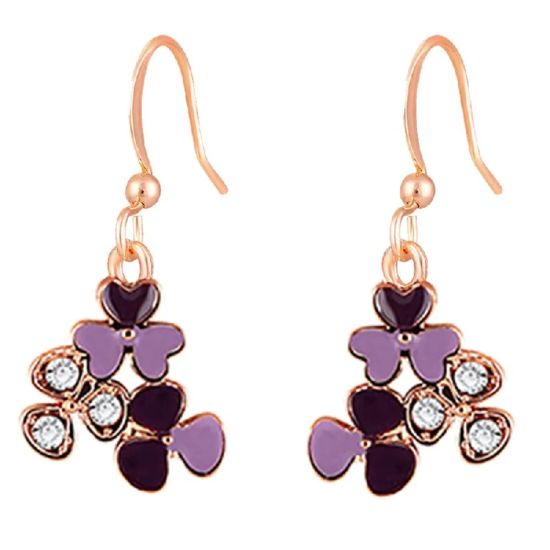 Silver Bead Earrings-Mahi Rose Gold Plated Purple Meenakari Work and Crystals Floral Earrings for Women (ER1109853ZPur)