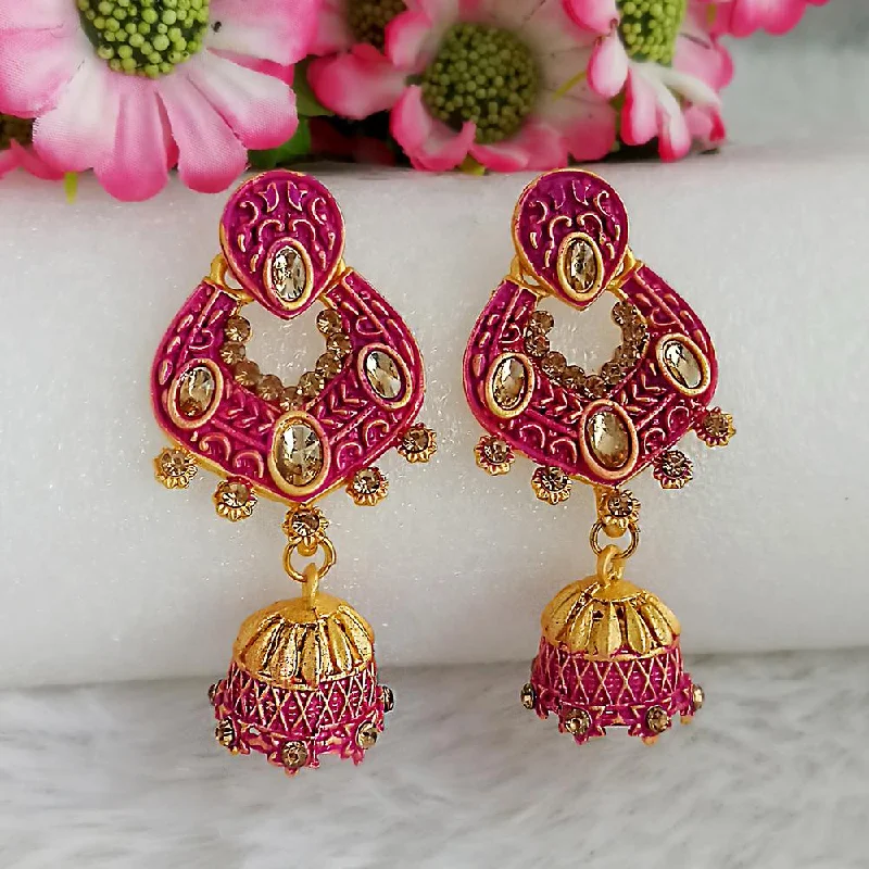 Turquoise Earrings for Women-Woma Gold Plated Purple Dangler Meenakari Earrings - 1318067A