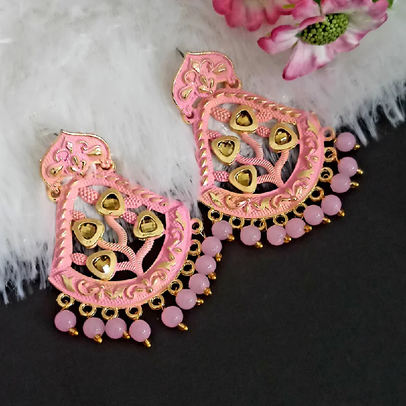 Heart Shaped Earrings-Woma Matte Peach Meenakari Dangler Beads Drop Earrings