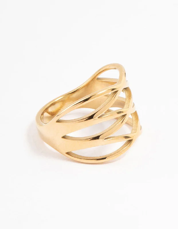 Customizable Rings for Gifts-Waterproof Gold Plated Stainless Steel Crossover Ring