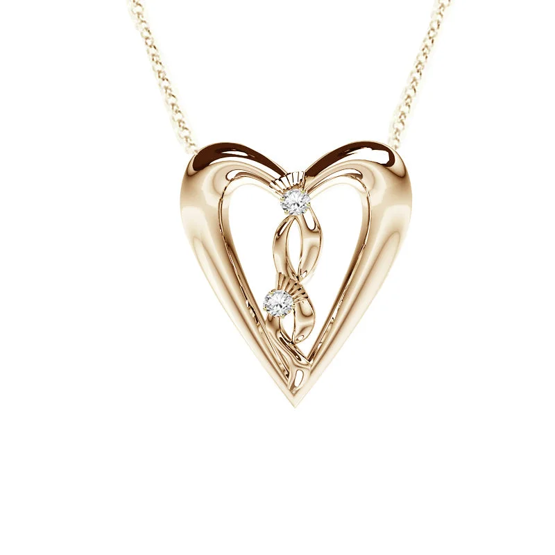 Silver Choker Necklaces-Edinburgh Celtic Diamond Thistle Heart Necklace in Yellow Gold