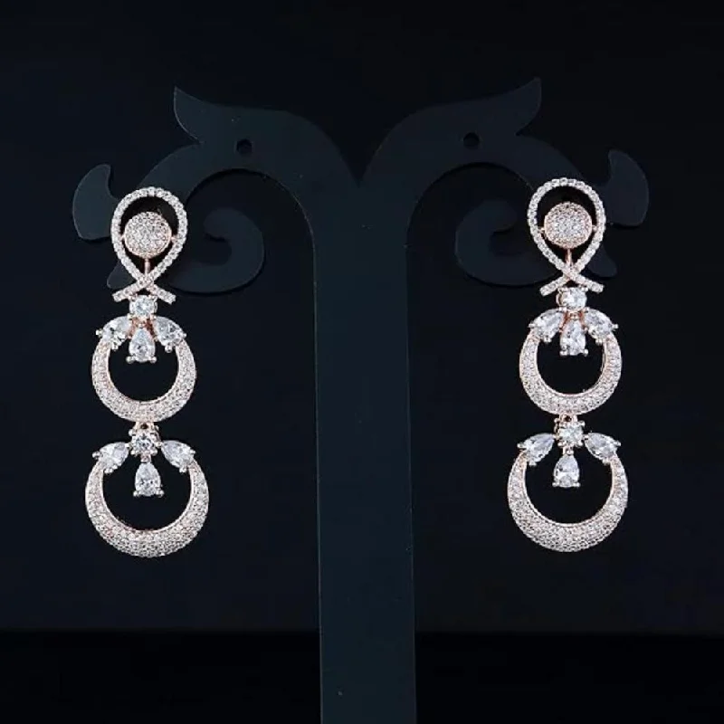 Unique Gold Earrings-Etnico Stylish Latest Fashion Rose Gold Plated Glittering Crystal AD Stone studded Earrings for Women & Girls (E3087RG)