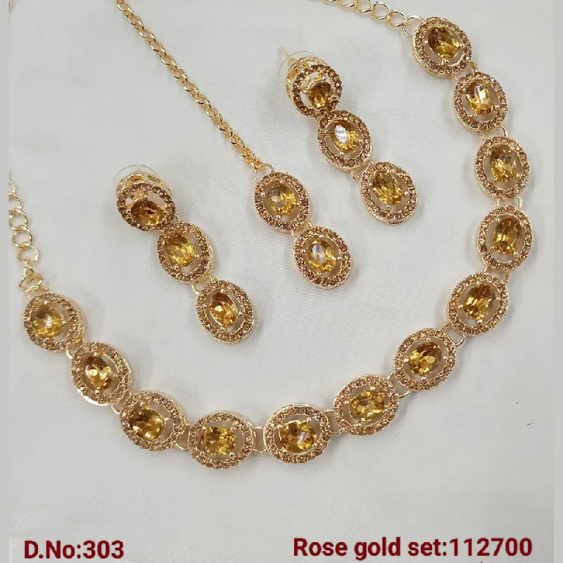 Gemstone Necklaces for Brides-Padmawati Bangles Rose Gold Plated Austrian Stone Necklace Set