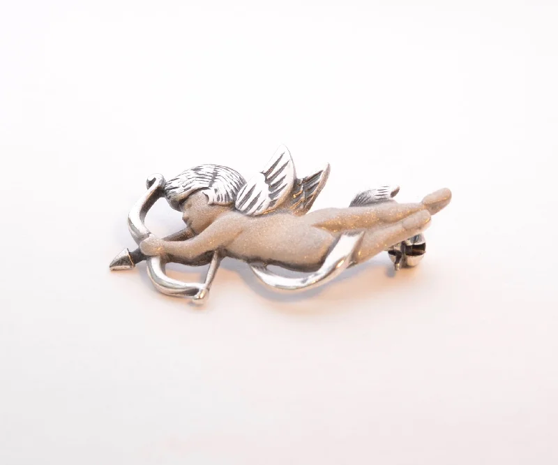 Retro Brooch with Abstract Design-Sterling Silver Cupid Pin