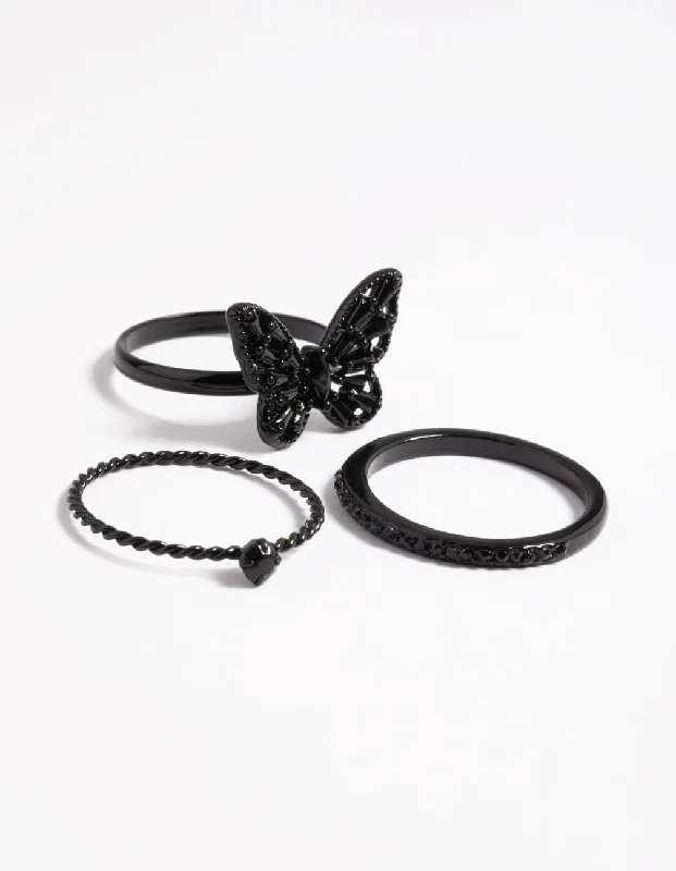 Unique Promise Rings-Black Butterfly Ring Pack