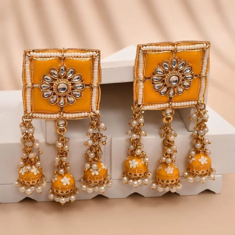 Red Gemstone Earrings-House Of Ree New Stylish Meenakari Yellow Jhumki Earring for Womens | Women | Girls ER164