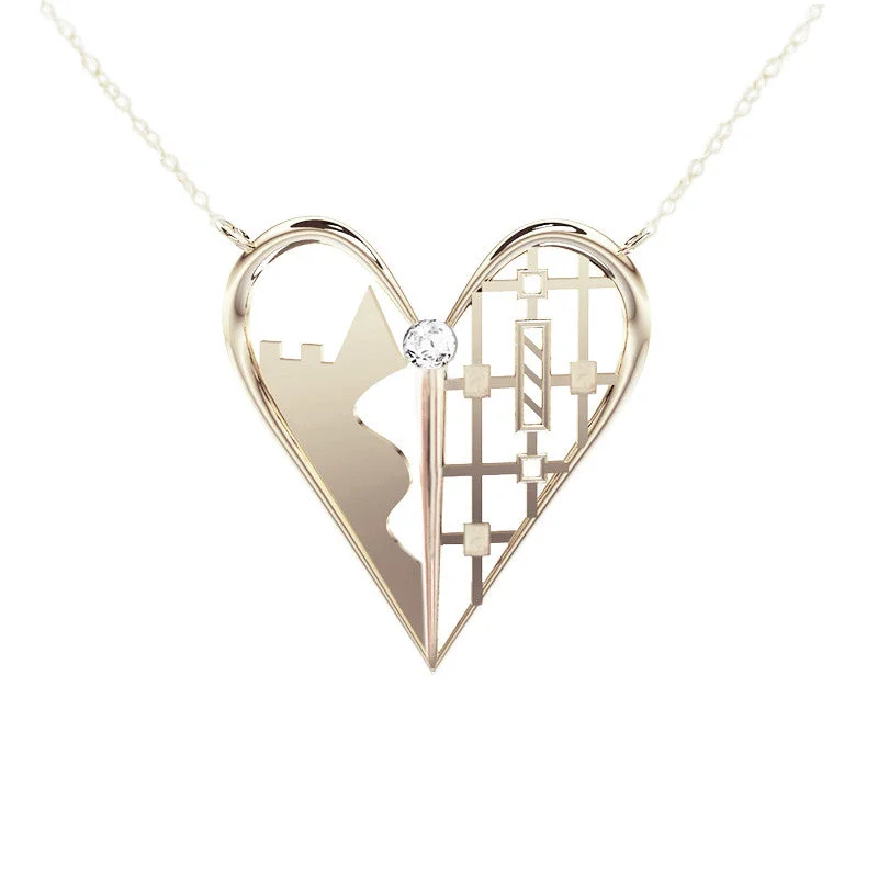 Multi-Layered Gold Necklaces-Edinburgh Castle Tartan Heart Necklace