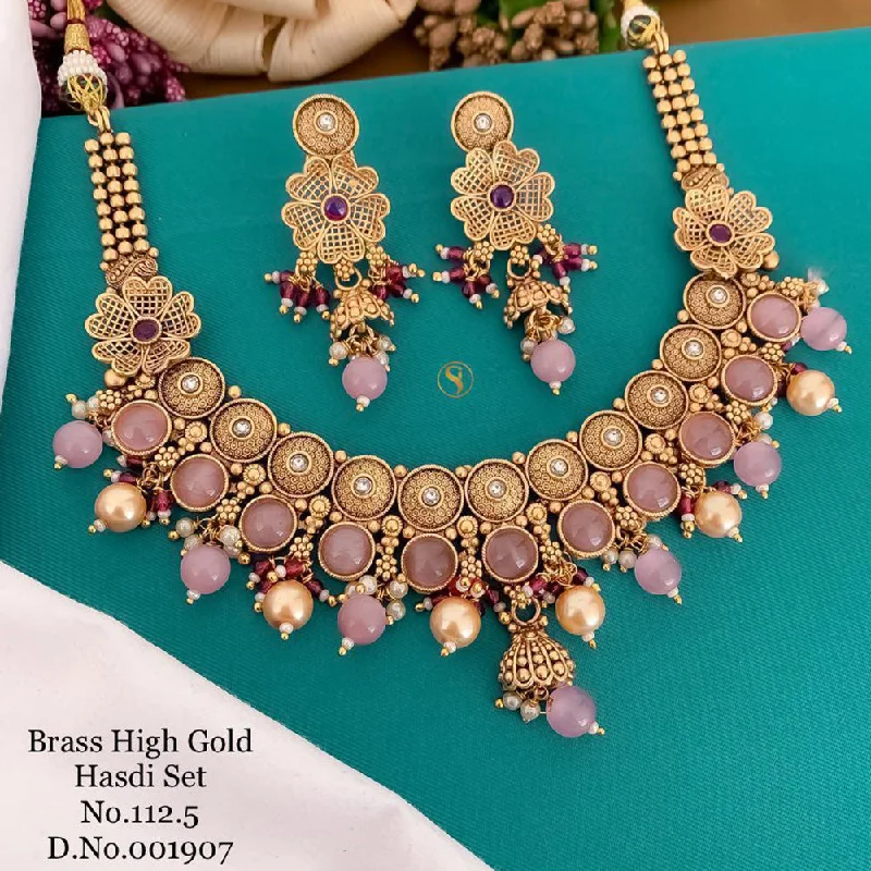 Gemstone Necklaces for Brides-India Art Gold Plated Necklace Set