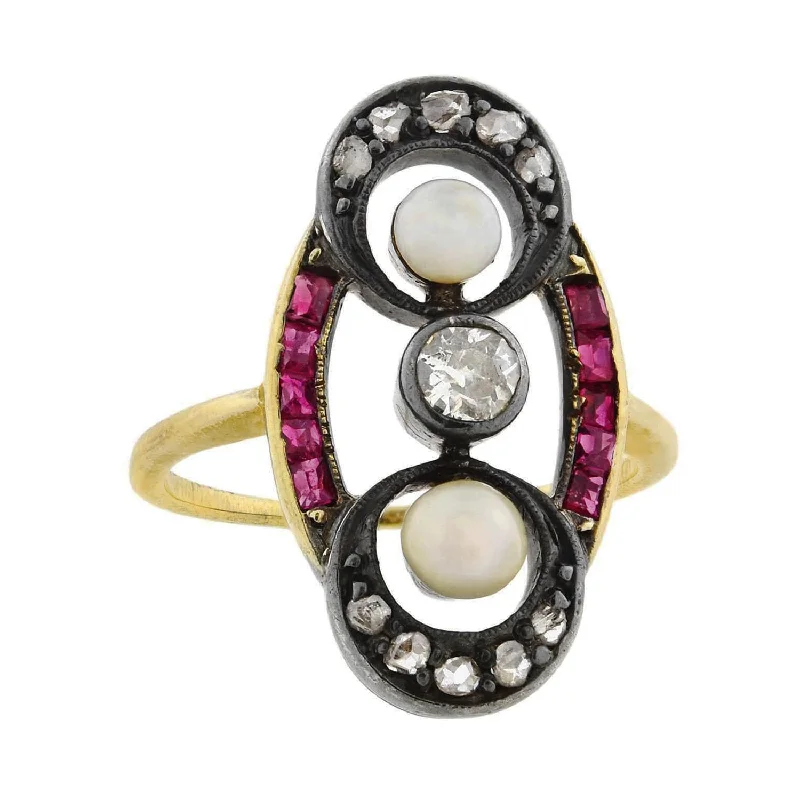 Classic Engagement Rings for Women-Victorian 14kt/Sterling Diamond, Ruby + Pearl Ring