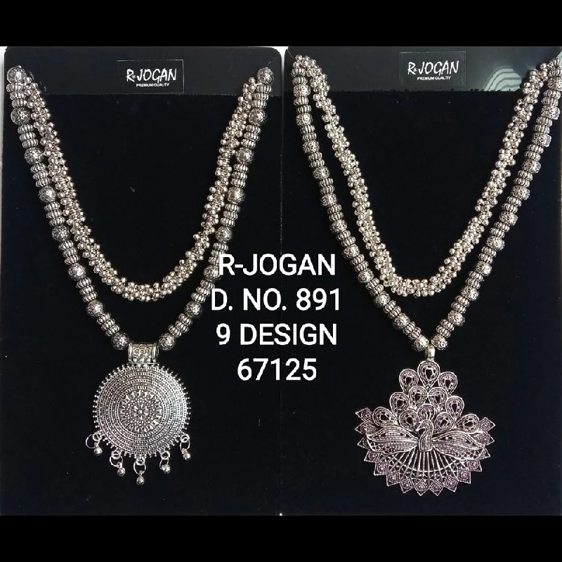 Custom Letter Necklaces-R Jogan Oxidised Plated Assorted Design Long Necklace