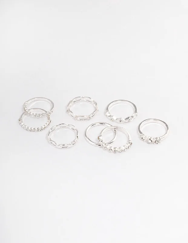 Personalized Couple’s Rings-Silver Diamante Row Mix Ring 8-Pack