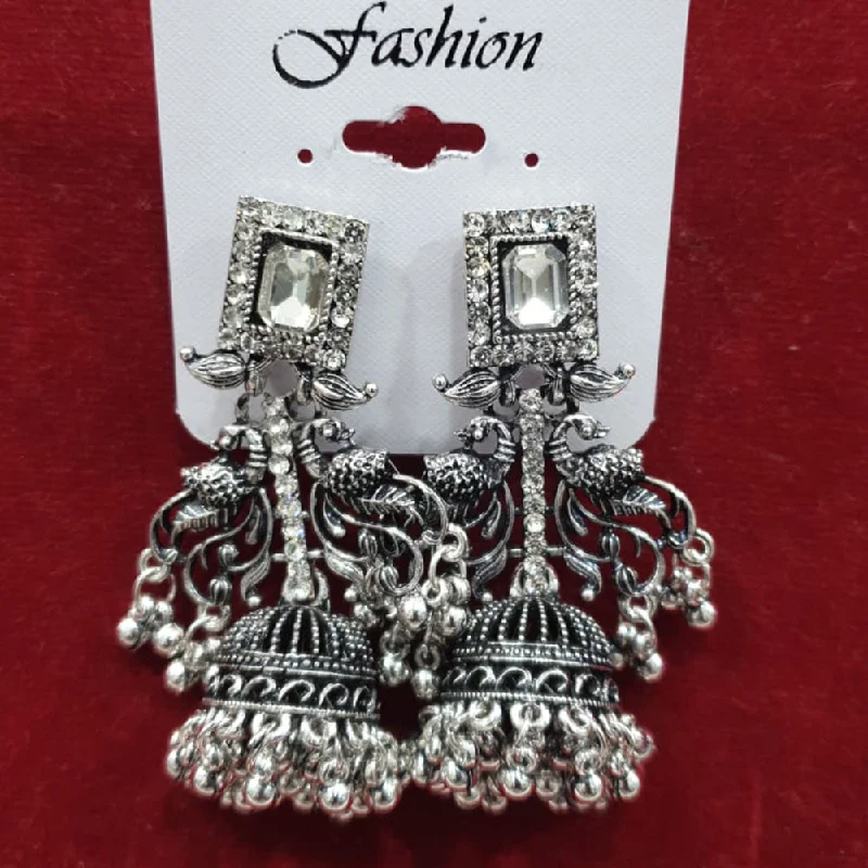 Custom Gemstone Earrings-Sofine Oxidised Plated Jhumki Earrings