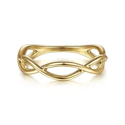 Custom Rose Gold Rings-14K Yellow Gold Plain Twisted Stackable Ring