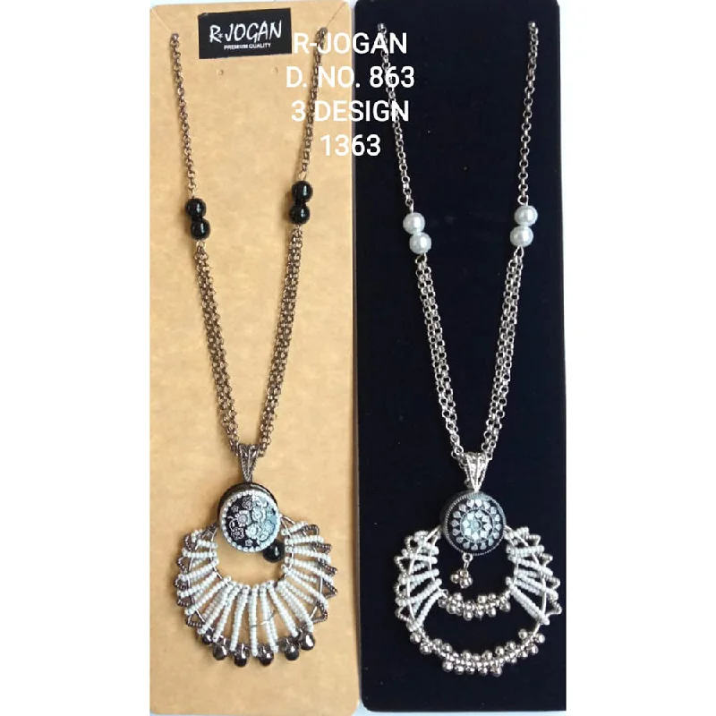 Personal Name Necklaces-R Jogan Oxidised Plated Assorted Design Long Necklace