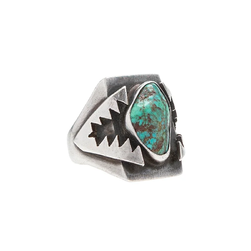 Designer Diamond Rings-Vintage Pawn Silver & Turquoise Ring