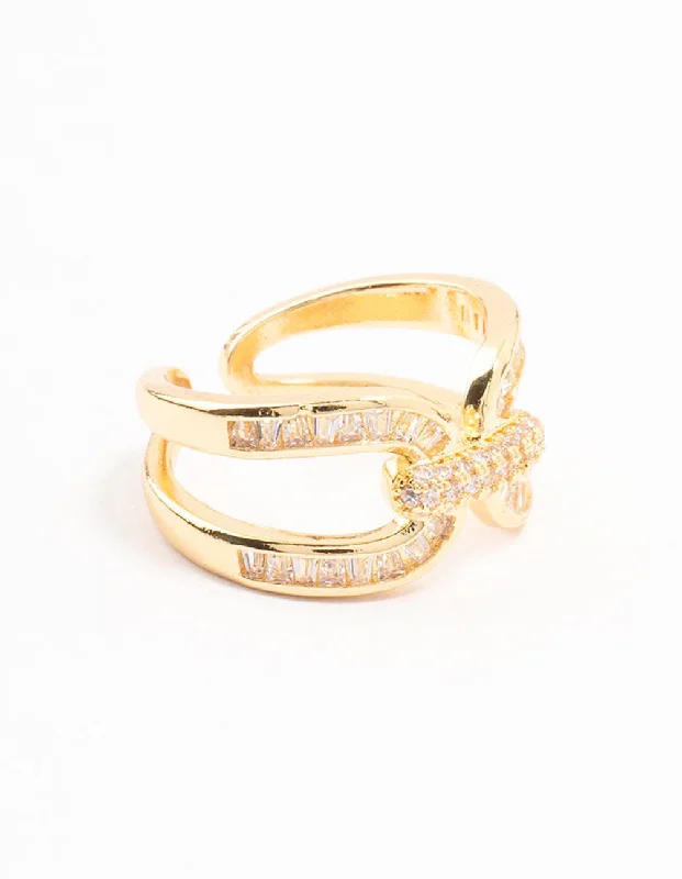 Custom Oval Diamond Rings-Gold Plated Bag Link Ring