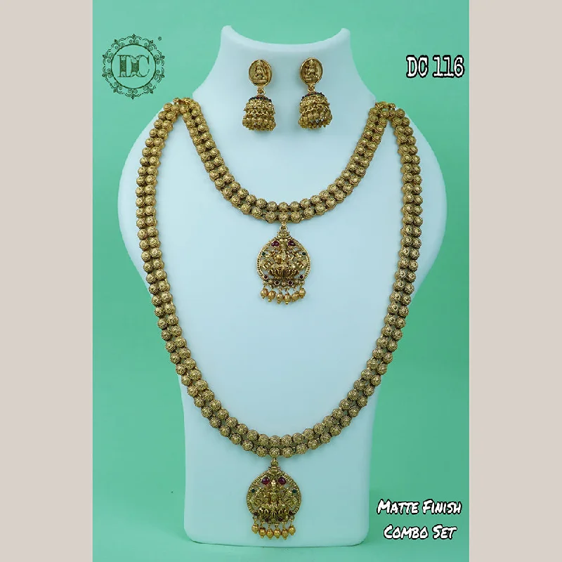 Fashionable Charm Necklaces-Diksha Collection Gold Plated Double Necklace Set