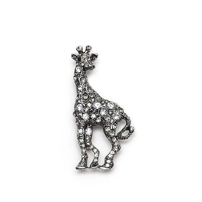 Stylish Brooch for Brides-Sparkly Diamante Giraffe Brooch