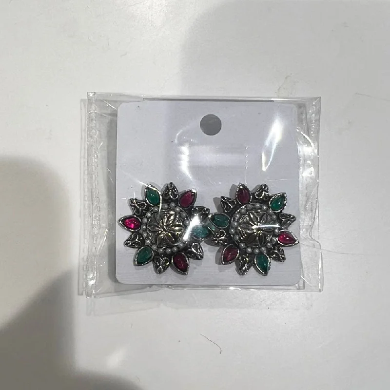 Glittery Earrings for Parties-Shrisha Oxidised Plated Pota Stone Stud Earrings