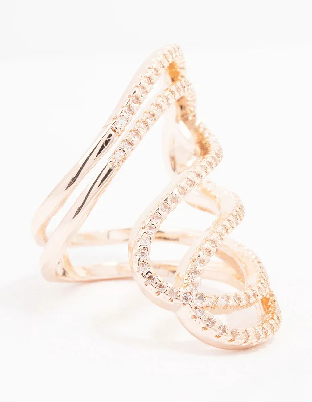 Solitaire Diamond Wedding Rings-Rose Gold Lovely Ribbon Cubic Zirconia Cocktail Ring