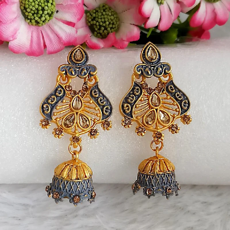 Natural Stone Earrings-Woma Gold Plated Grey Dangler Meenakari Earrings - 1318066C