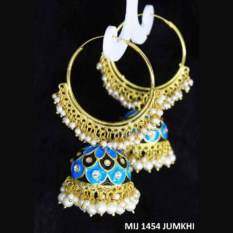 Multi-Layered Earrings-Mahavir Gold Plated Meenakari And Pearl Designer Jhumki Earrings - MIJ 1454 Jumkhi