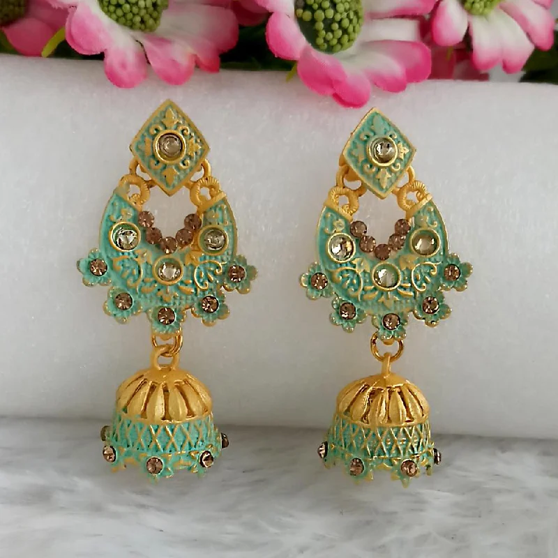 Trendy Dangle Earrings-Woma Gold Plated Green Dangler Meenakari Earrings - 1318068B