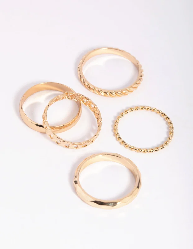 Bohemian Style Rings-Gold Chain Link Ring 5-Pack