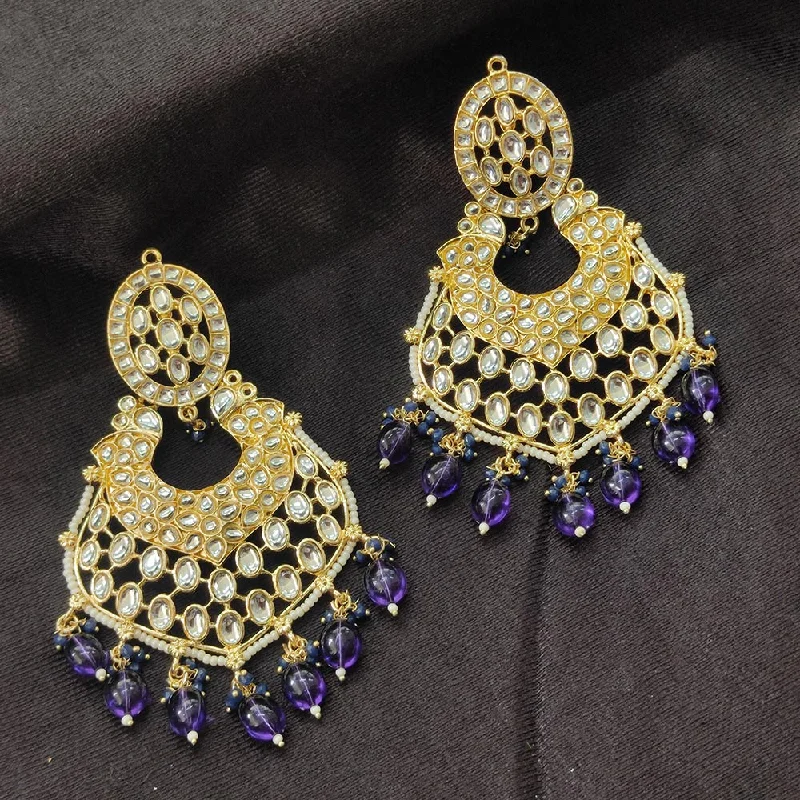 Vintage Boho Earrings-Darshana Jewels Gold Plated Kundan Stone And Beads Dangler Earrings