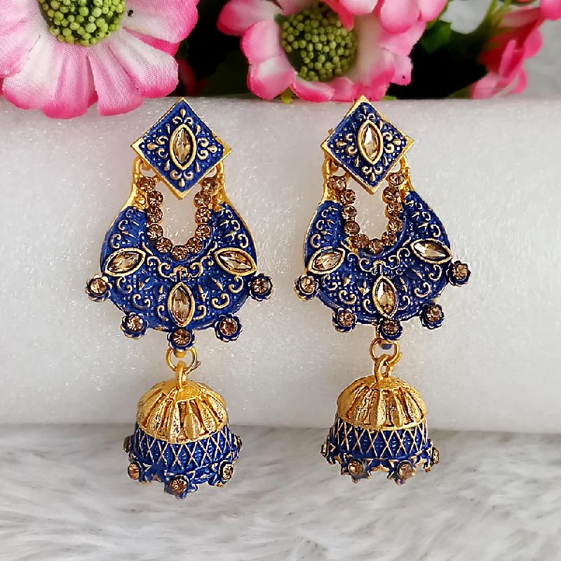 Summer Earrings for Women-Woma Gold Plated Blue Dangler Meenakari Earrings - 1318063E