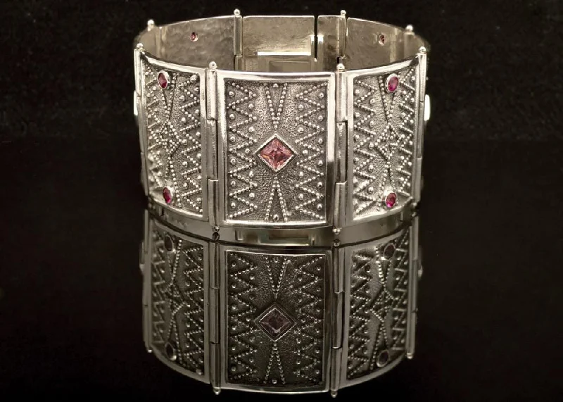 Vintage Leather Bracelets-Byzantine Bracelet in Sterling Silver with zircon (B-05)