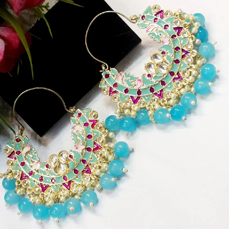 Large Hoop Earrings-Exotica Collection Gold Plated Kundan And Meenakari Dangler Earrings