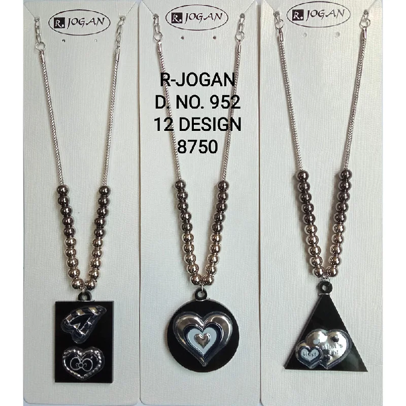 Simple Bead Necklaces-R Jogan Oxidised Plated Assorted Design Long Necklace